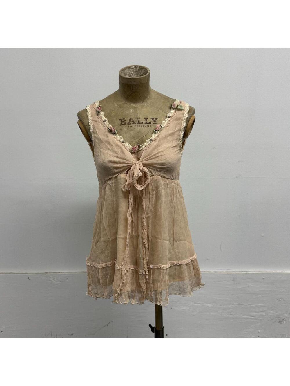 Vintage onrisa M Pastel Blush Pink Pure Silk Coquette Babydoll Blouse - Picture 1 of 7